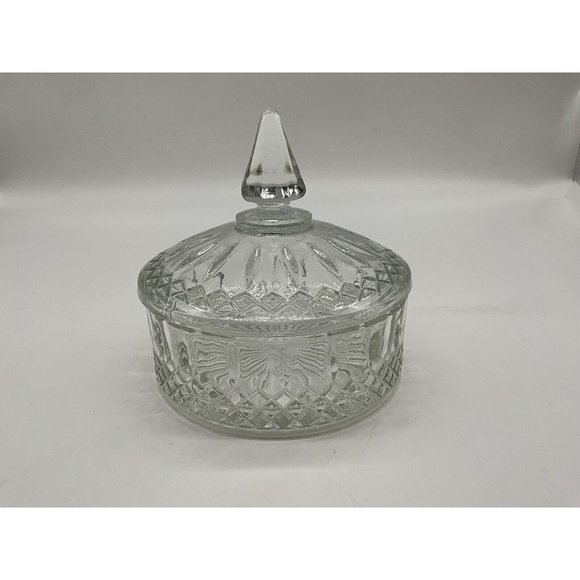Vintage Indiana Glass Princess Diamond Pattern Clear Candy Dish with Lid MCM - Picture 14 of 16
